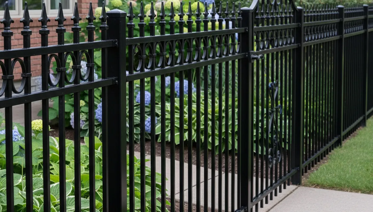 Black ornamental metal fence installation by Chop Chop Landscaping in St Paul, MN