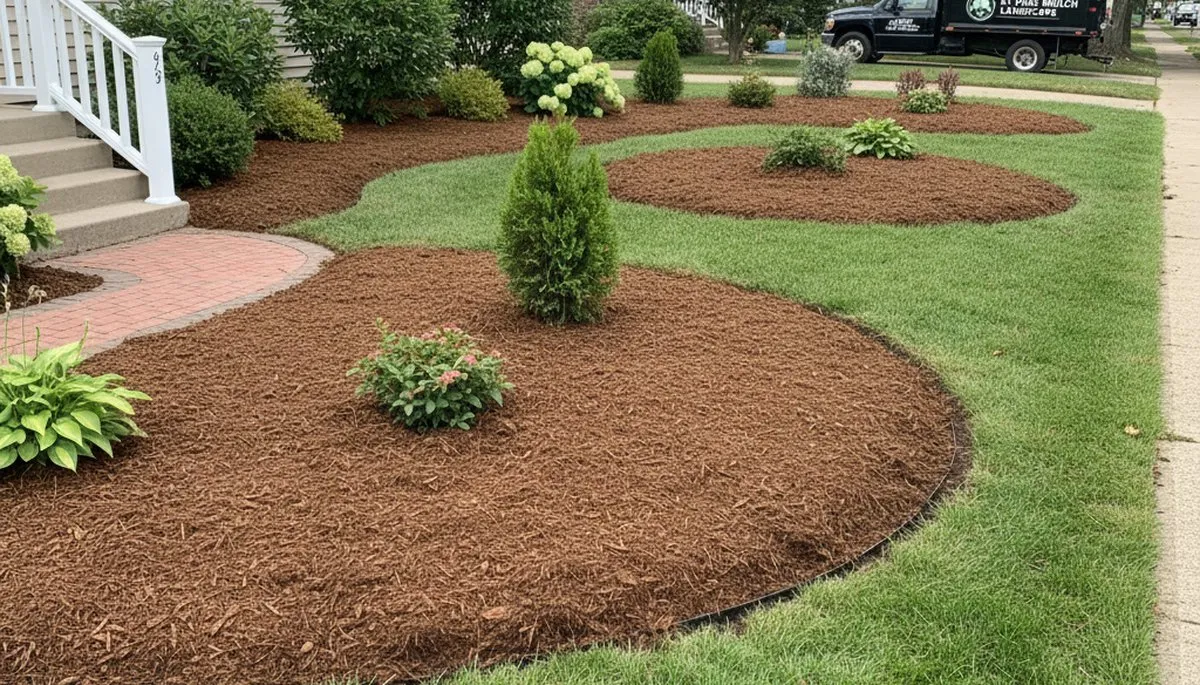 Fresh mulch installation with clean bed edges and rich color by landscapers in St Paul, MN
